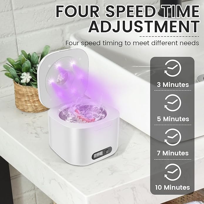 Ultrasonic Retainer Cleaner Machine, 340ML Ultrasonic Cleaner Machine for Braces, Jewelry, Mouth Guard, Glasses, Watch, Denture and Makeup Tools, ABS+304 Stainless Steel, 304 stainless steel