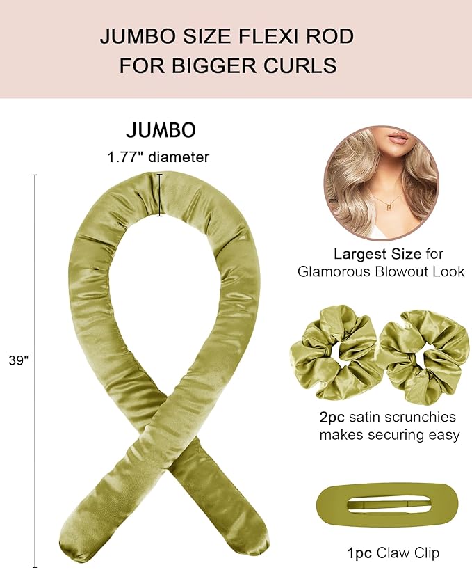 Jumbo Flexi Rods Hair Rollers Curlers to Sleep In Soft Satin Heatless Curling Rod Set, Heatless Curls Overnight Blowout Rods for Long Hair No Heat Overnight Curls, Heatless Hair Curler Curling Iron