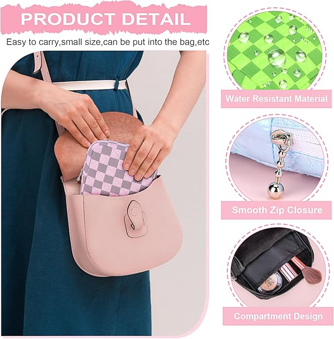 Desing Wish Sanitary Napkin Storage Bag Polyester Fabric Period Bag for Teen Girls Sanitary Pad Pouch for Sanitary Napkins/Tampons/Panty Liners Privacy Protector Pad Bag (Bubble-Check, White)