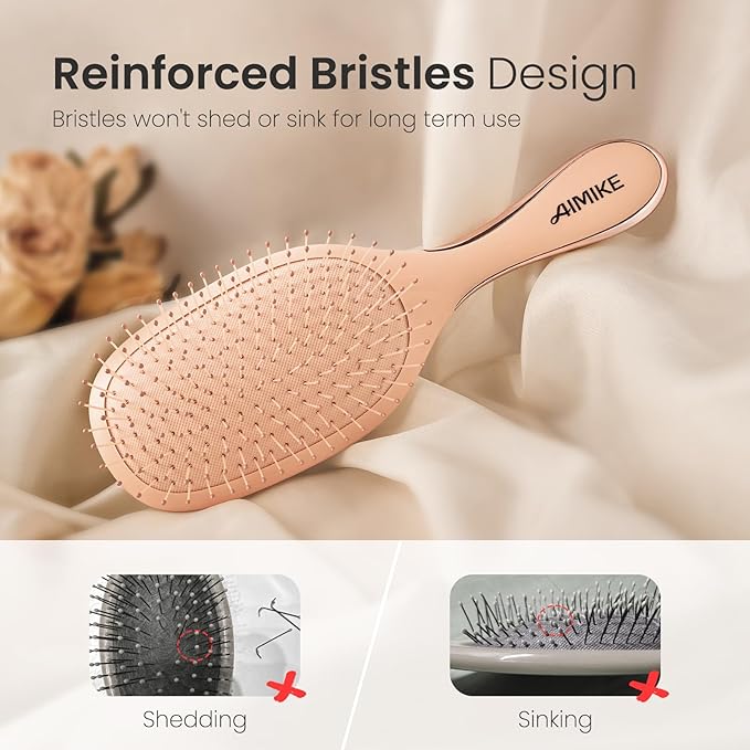 AIMIKE Rose Luxe Detangler Brush, Pain-Free Detangling Brush with Ultra-Soft FlexGlide Bristles, Effortlessly Remove Knots & Reduce Hair Breakage, Wet Dry Paddle Brush for Women Thin Fine Hair