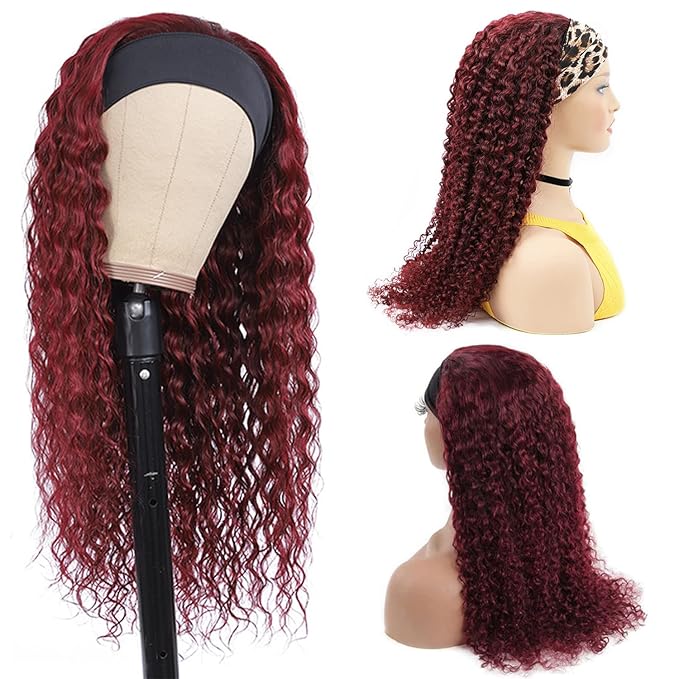 Aiterina Headband Wig deep wave human hair wigs for Black Women Brazilian Remy Hair Glueless Non Lace Front Wig 150% Density (24 inch, 99J)