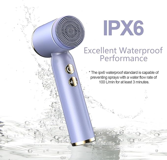 6-in-1 Facial Cleansing Brush Electric Face Scrubber – 3-Speed Waterproof Spin Brush with 6 Replacement Heads, Rechargeable Deep Pore Cleanser for Dry, Oily & Sensitive Skin (Purple)