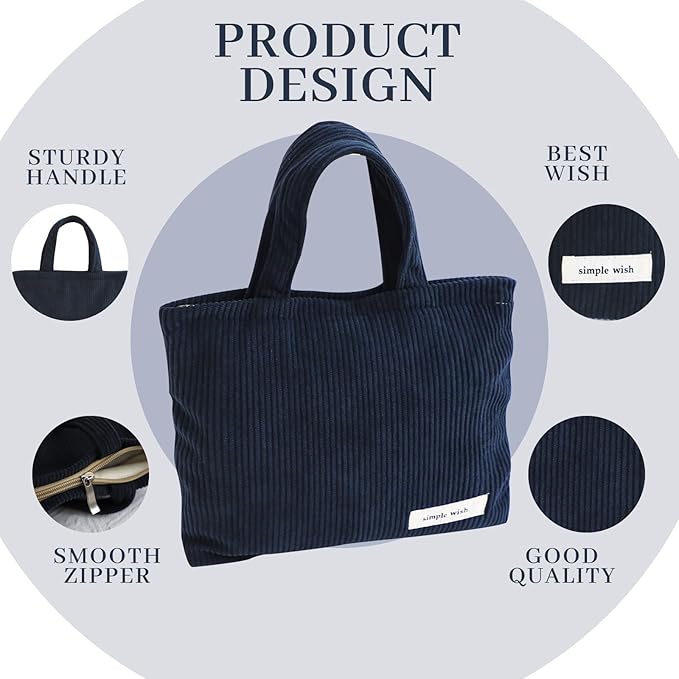 Wudygirl Makeup Bag Travel Cosmetic Bag for Women Small Makeup Pouch with Handle Zipper Cosmetic Pouch Handbag Aesthetic (Navy Blue)