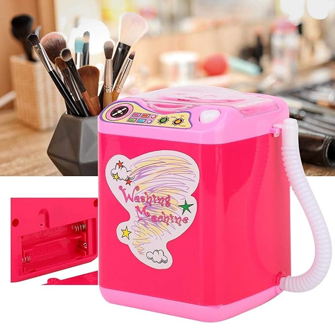 Makeup Washing Machine, Simulation Mini Makeup Brush Cleaner Electric Make up Sponge Puff Cleaner Device Automatic Cosmetic Tool Women(Red)