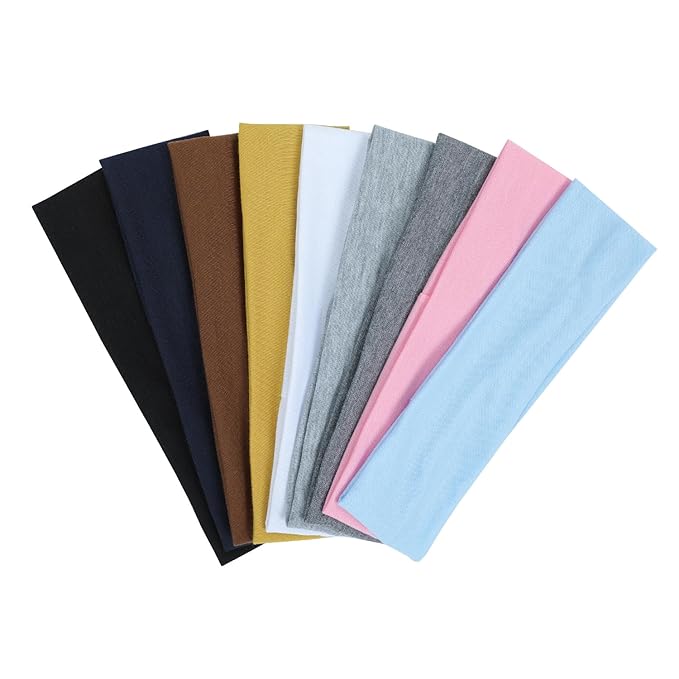 9Pcs Headbands for women Non Slip Headband, Soft Elastic Hair Bands for Women's Hair, Fashion Cotton Cloth Stretchy Sweat Bands Headbands for Sports, Makeup, Gym, Running, Yoga, Workout (9Colors-A)