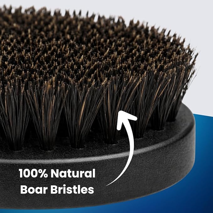 Beard Brush for Men, Natural Boar Bristles, Black Oval Wave Brush, Warp Resistant Wood Handle, for Fuller Thicker Hair, Beard & Mustache Growth, Exfoliation (Black 2)