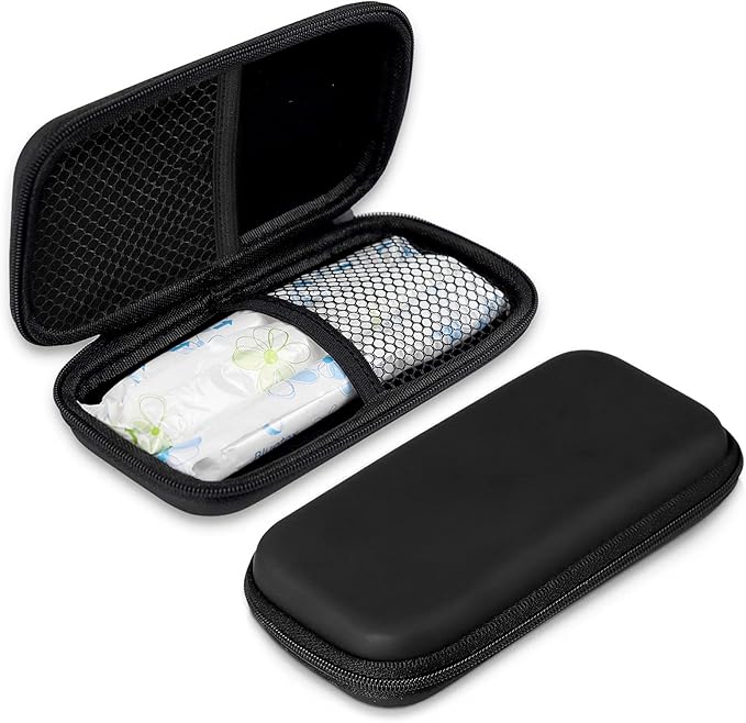 Tuciyke Tampon Storage Bag,Black Tampon Organizer Bag with Zipper Pack of 2 Small Pouch for Feminine Products 6.3x3.3x1.2inches Portable Period Bags for Women,Ladies