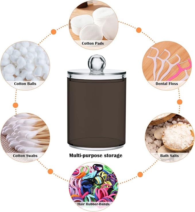 Brown Qtip Holder Organizer Dispenser Cotton Swabs Cans Plastic Jars with Lid Set 2 Pack Bathroom Storage Canister for Cotton Ball Floss Cotton Pads