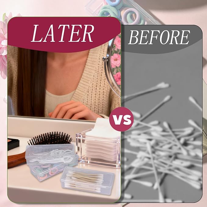 3Pcs Cotton Swab Holder for Travel,Portable Dental Floss Case Clear Plastic Cotton Pad Holder,Travel Floss Picks Case Storage Containers with Dustproof Lid