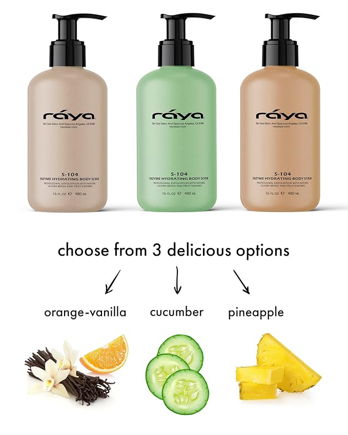 RAYA Enzyme Hydrating Body Scrub 16 oz Orange Vanilla Scent (S-104) | Gentle and Exfoliating Body Scrub | Made with Seaweed, Jojoba Beads, and Fruit Enzymes