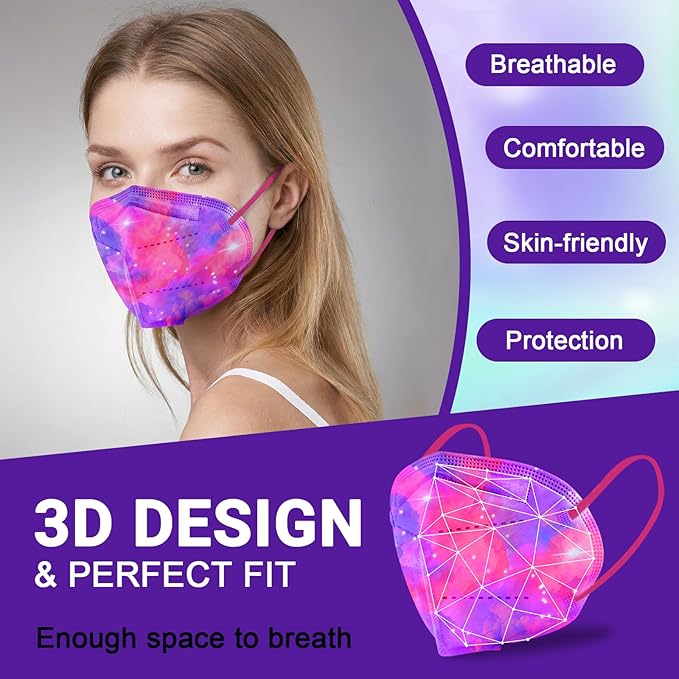 Rasav KN95 Face Masks, Comfortable 5 Layer Cup Dust Safety Mask, Muti-colored Design KN95 Mask for Women, Men