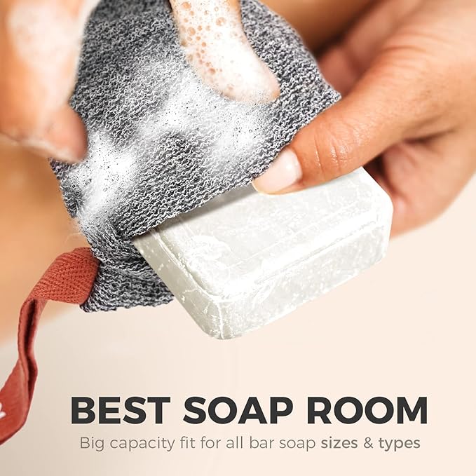 ZOMCHI 2 Pieces Exfoliating Soap Bags, Soap Savers for Bar Soap, Soap Bar Pouch for Deep Exfoliation, Foaming Soap Sock for Shower
