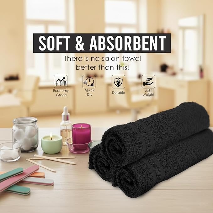 Hand Towels Pack of 40, 100% Cotton, 16 x 27 Inches, Highly Absorbable, Facial, Gym, Hair & Face Towels in Black