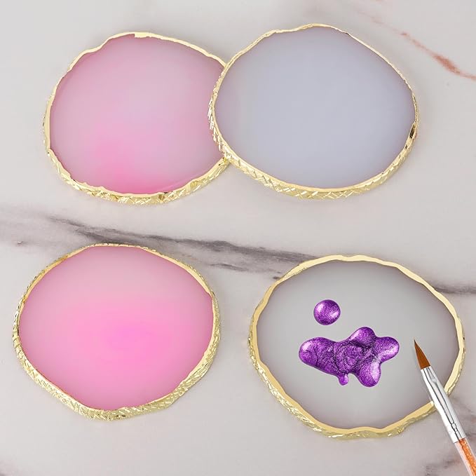 4 Pack Nail Art Palette, Resin Polish Color Design Makeup Mixing Plate - Mini Paint Palette for Nails - White, Pink