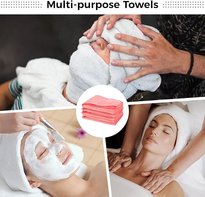 DIMEGON 12 Pcs Facial Towels for Estheticians, U-Shaped Coral Fleece Towels, Large Size with Split Face Hole Design, Easy to Clean, Machine Washable, Ultra Absorbent for Beautiful Salon, Pink