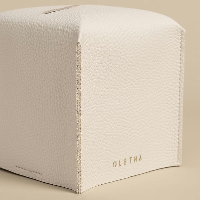 OLETHA Square Tissue Box Cover - Aesthetic Desk Decor for Room, Home & Office - Tissues Cube Boxes Holder - White