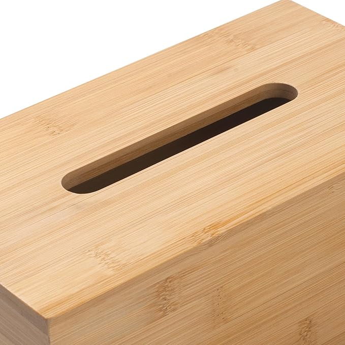 Tissue Box Cover, Rectangular Tissue Box Holder, Bamboo Facial Paper Holder for Bathroom, Bedroom, Dinner Table, Office (1 Pack, 9.8 x 5.5 x 3.7 inch)