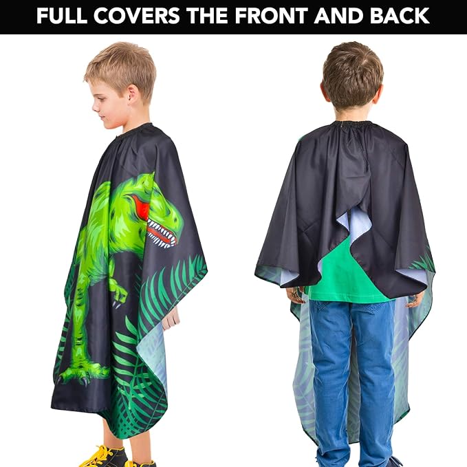 Kids Haircut Cape Waterproof Barber Cape Cover, Dinosaur Hair Cutting Cape for Boys with Adjustable Snap Closure (Dinosaur)