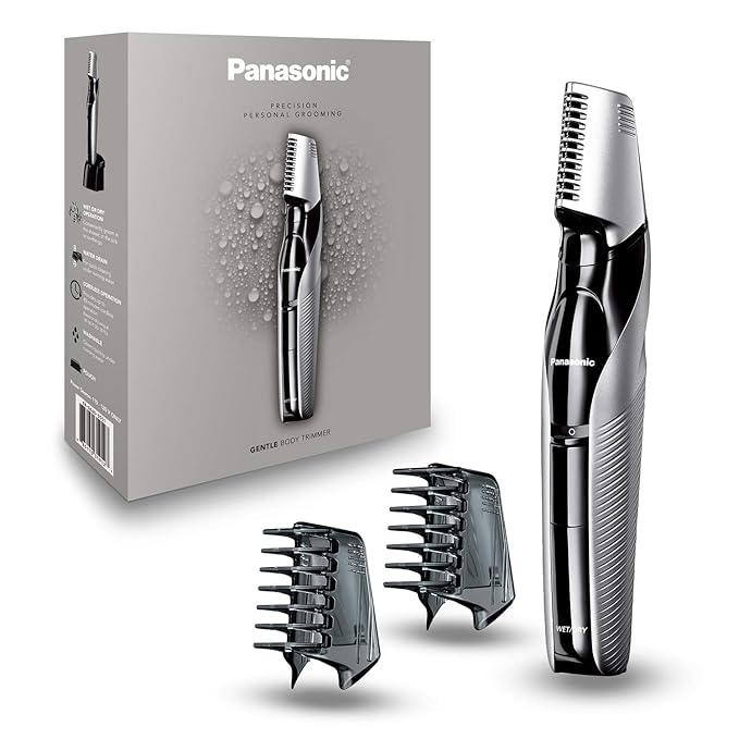 Panasonic Electric Body Groomer and Trimmer for Men, Cordless Washable Wet Dry Groomer with 3 Comb Attachments, Black ER-GK60-S