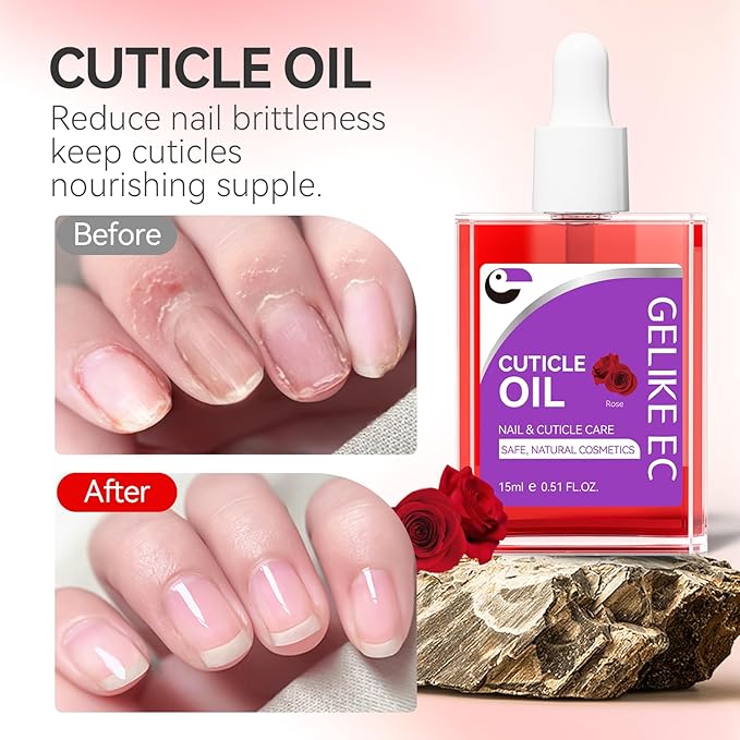 Nail Repair Oil for Damaged Treatment - Gelike EC Easy and Quick Absorb Salon Cuticle Care - Natural Rose Smells for Women and Men Dry Split Thin Nails