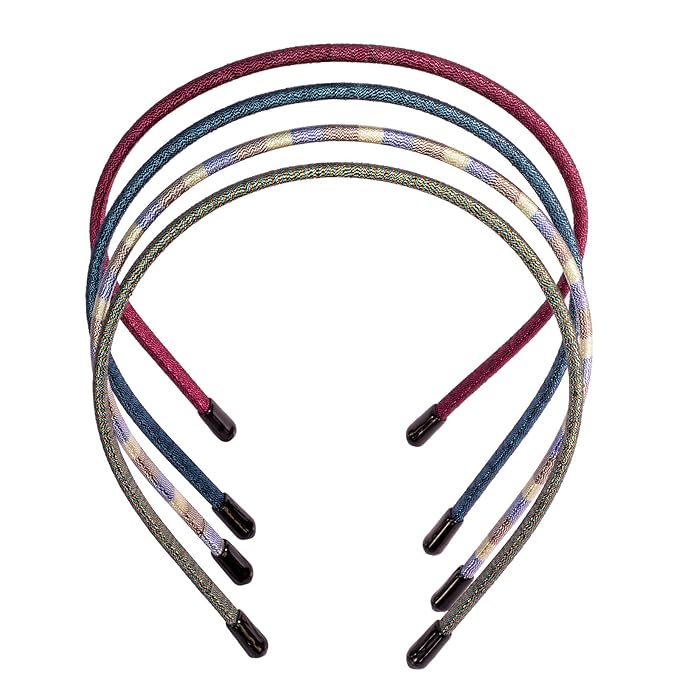 minihope Skinny Multicolor Headbands - Assorted Colors for All Hair Types - Instant Style, Pain-Free Wear - Durable, Adjustable, 4 Pack - Women, Men, Boys, Girls.