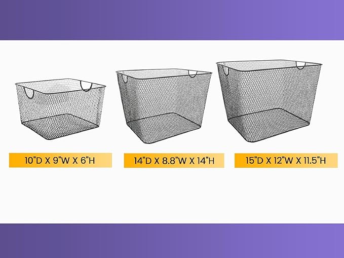 YBM HOME Kitchen Pantry Organizer Wire Baskets for Shelves, Cabinets, Pantry, Countertop, Mesh Open Storage Bin Metal Basket for Organizing Food Supplies, 2 Pack, 15x12x11.5