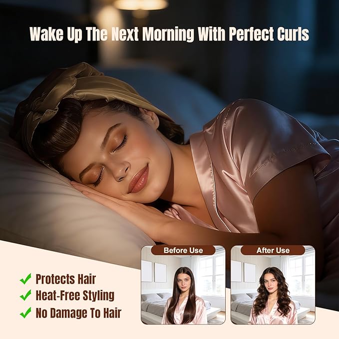 TULOBI 3 Pcs Heatless Curls Overnight - Upgraded Velvet Heatless Hair Curler with Velcro Fastener, Overnight Jumbo Blowout Rods, Hair Curlers to Sleep in for All Hair Types (Khaki)