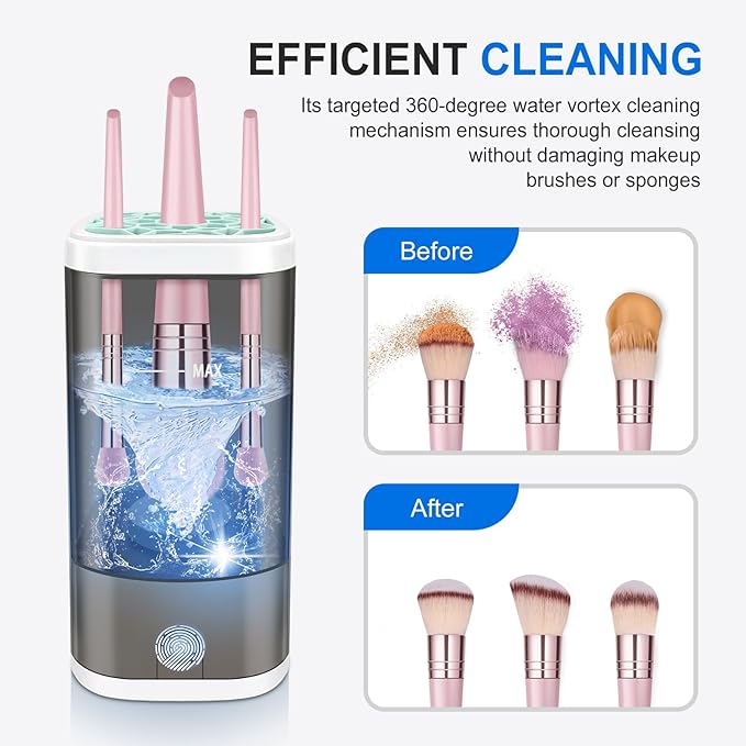 Electric Makeup Brush Cleaner Machine With Makeup Brush Holder Portable, Automatic Cleaner for Makeup Brushes and Sponges (Black)