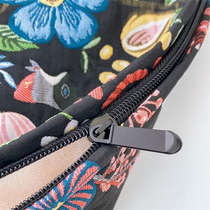 SxoSyo Makeup Bag Embroidery Cosmetic Bags for Women Large Travel Toiletry Pouch Zipper Storage Purse Make up Brushes Organizer for Gifts (Flowers, Black)