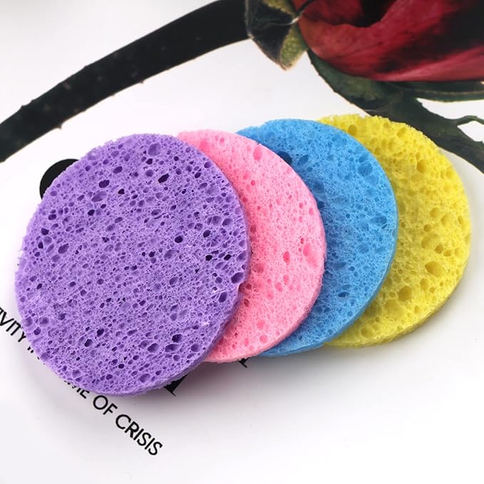 50-Count Facial Sponges Compressed Natural Cellulose Sponge Round Shape Face Sponge for Face Cleansing Exfoliating and Makeup Removal, Mixed Color