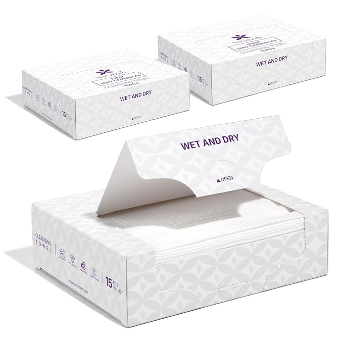 Disposable Face Towels Travel Pack 3 Packs (45 Count), XL 10x12 Portable Face Towelettes, Makeup Remover Dry Wipes for Vacation, Gym, Camping and Sensitive Skin