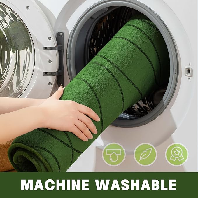 YIHOUSE Memory Foam Bathroom Rug Sets 3 Piece, Ultra Absorbent Bath Mat for Bathroom - Non-Slip Machine Washable & Dry Quickly, 3 Piece Bathroom Mat Set (Glass Green, 3 Pieces)