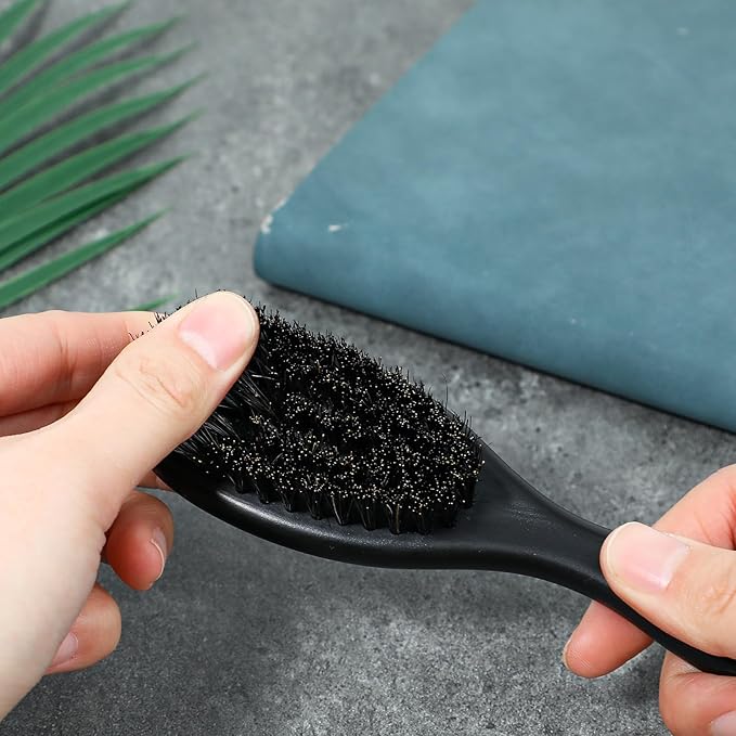 2 Pcs Hair Brush, Barber Brush, Slick Back Brushes Beard Fade Styling Comb Kit with Soft Bristles, Neck Duster Cleaning Brushes for Men, Cutting Shaving Accessories Grooming Tools with Handle (Black)