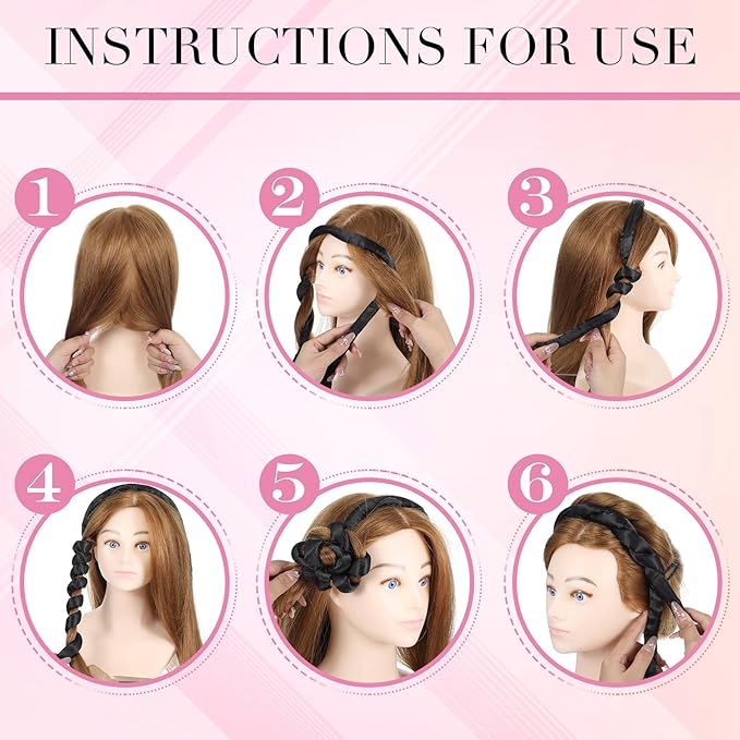 Heatless Curling Rod Headband, Heatless Hair Curler Heatless Curls Overnight for Short Long Hair No Heat Overnight Curls with Thin Curlers to Sleep In for Short Hair (Black)