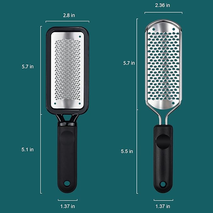 Foot File Foot Scrubber Pedicure, 2 Pcs Stainless Steel Callus Remover for Feet, Professional Foot Grater Rasp Scraper Corns Callous Removers Tool to Hard Skin Corns for Dry and Wet Fee