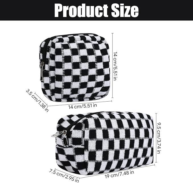 2 Pcs Sanitary Napkin Storage Bag, Zipper Checkered Sanitary Pouch Period Bags, Portable Tampon Pad Pouch Pad Bag for Women Travel Daily, Reusable Period Bag for Teen Girls for School Women Black