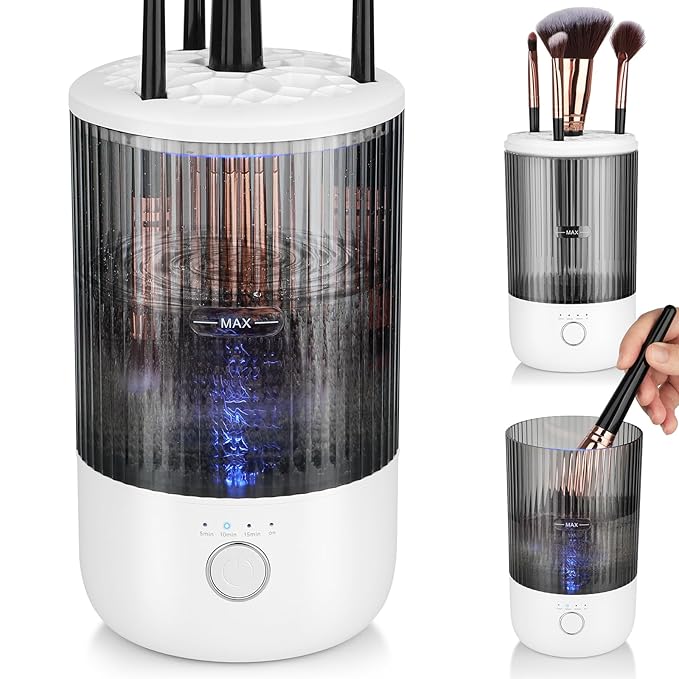 Electric Makeup Brush Cleaner Machine, 4 Timer Settings Cosmetic Brush Cleaner, Make Up Brush Cleaner Cleanser for All Size Brushes, Automatic Beauty Tool – Great Gift for Women