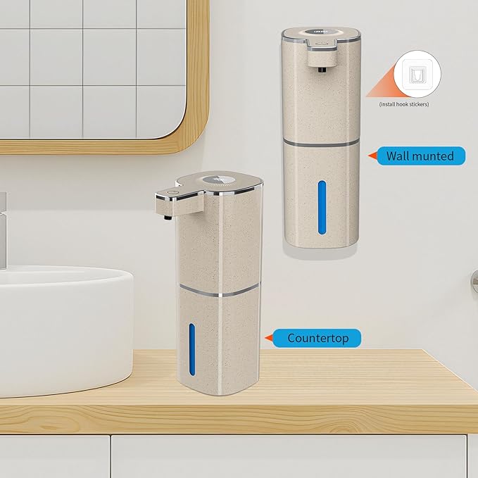 Automatic Foaming Soap Dispenser, Touchless Rechargeable Hand Soap Dispenser, 4 Adjustable Levels, 1200mAh Battery, Large Display, for Kitchen & Bathroom (Light Khaki, Foaming)