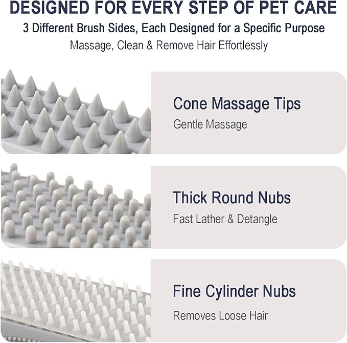 Triangular Wrap-Around Pet Grooming & Bath Brush for Dogs & Cats – 3-in-1 Silicone Dog Bath Brush with Deshedding Bristles, Massage Cones & Deep Cleaning Nubs, Soft Flexible Self-Cleaning Design,Pink