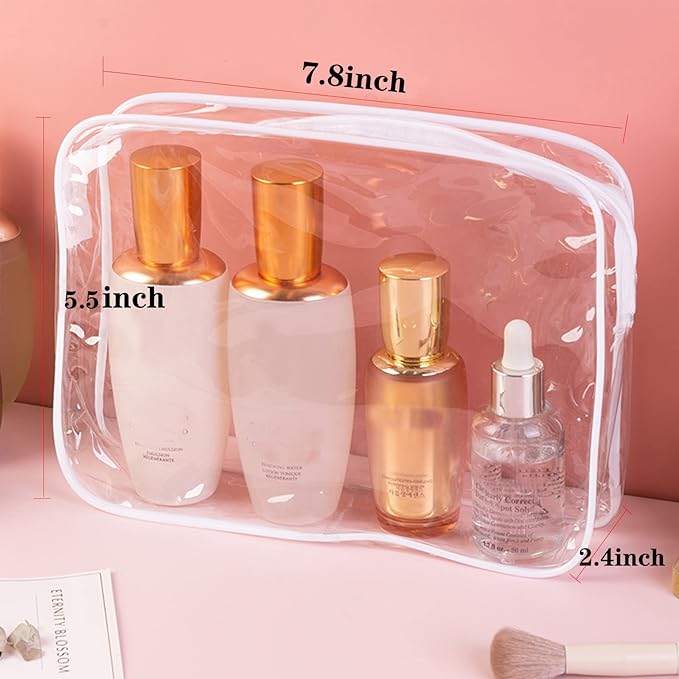 Tergy 50 Packs Clear Cosmetics Bags for Women Men Waterproof Toiletry Bags PVC Makeup Bags Organizer Case with Zipper for Travel Bathroom (50 White)