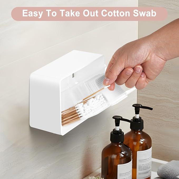 Qtip Holder, 2 Pack Wall Mount Qtip Holder Organizers for Bathroom Cotton Swabs, Balls, Cosmetic Cotton Pads, Dental Floss Storage - White