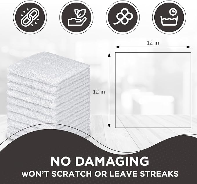 DecorRack 20 Pack 100% Cotton Wash Cloth, Luxurious Soft, 12 x 12 inch Ultra Absorbent, Machine Washable Premium Quality Washcloths, White (20 Pack)