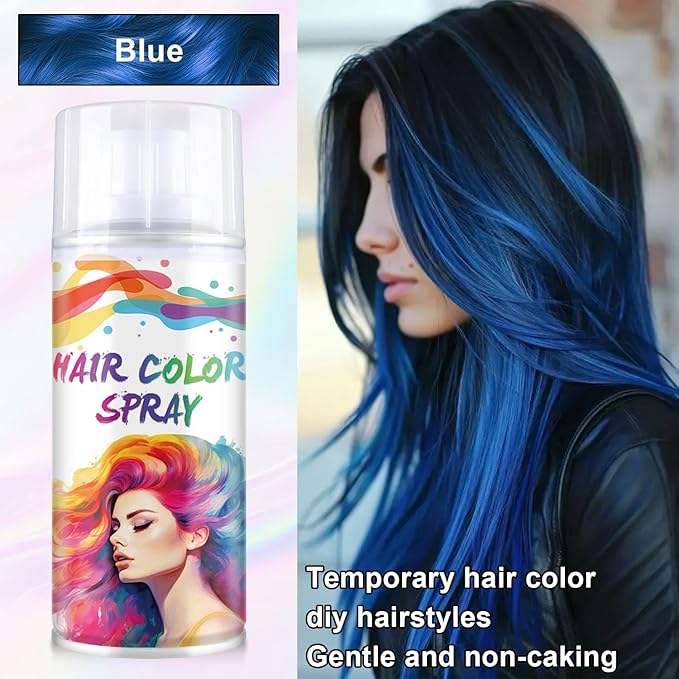 Temporary Hair Color Spray, Blue One-Time Use Hair Color Dye for Women and Kids, Disposable Natural Hair Strong Style Hair Dye-On 1-Day Washable for Cosplay Party DIY,Christmas Party, Halloween (Blue)