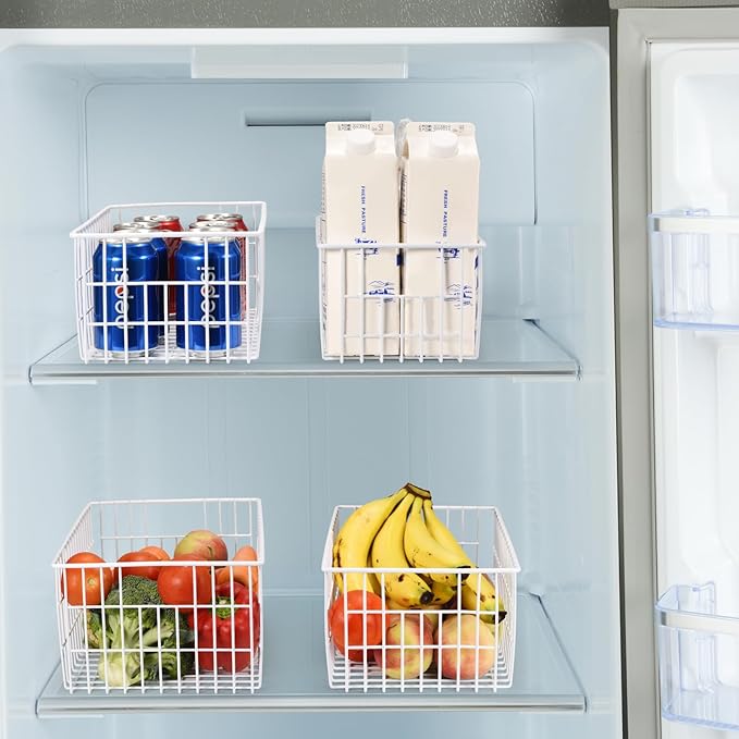 Orgneas Freezer Organizer Bins, Vertical Sides Wire Freezer Baskets for Upright Freezer, Chest Freezer Organizer Deep Freezer Storage Containers for Foods, Snacks, Vegetables, Fruits, Set of 6