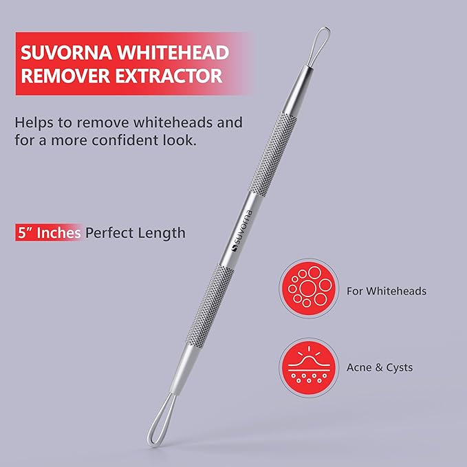 Suvorna White Head Remover for Face, Pimple Extractor, Pimple Popper, Whitehead Remover for Face, Comedone Extractor Tool, Pimple Extractor Tool, Pimple Popper Tool.