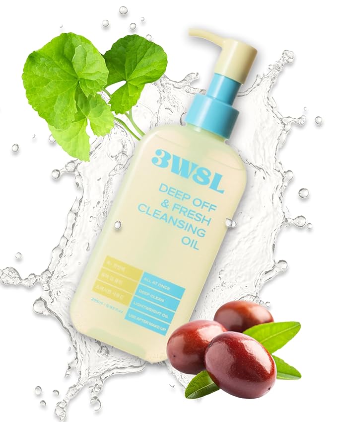 3W8L Deep Off & Fresh Cleansing Oil – Fast emulsifying Korean pore care cleanser, gentle daily makeup & sunscreen remover with Jojoba & Centella, dissolves sebum & blackheads, hydrating fresh finish