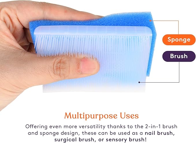 Special Supplies (6 Pack) Baby Bath Sponges Soft Foam Sensory Scrubber with Cradle Cap Bristle Brush - Body, Hair, and Scalp Cleaning - Gentle on Infant, Toddler Sensitive Skin - Great Sensory Feel