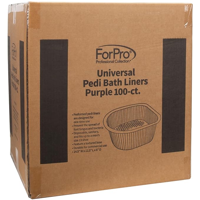 ForPro Universal Pedi Bath Liners - 50% THICKER - Fit Footsie Bath Plus Foot Bath, Disposable Pedicure Foot Tub Liners for Foot Spa Basins & Foot Bath Soaks, Purple, 100-Count