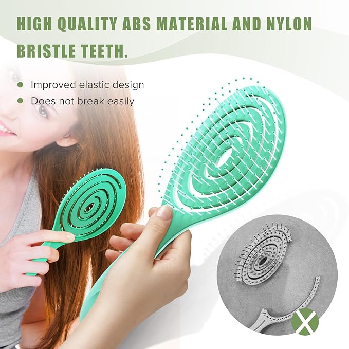 Hair Brush, Detangle Anti Tangle Brush, Spiral Hairbrush for Wet & Dry Hair, Women, Men, Kids, Glide Through Tangles For All Hair Types, Green
