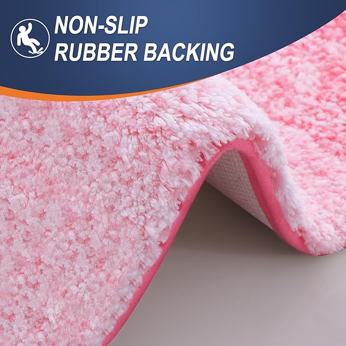 OLANLY Bathroom Rug Set 2 Piece, Soft Absorbent Microfiber Bath Rug Set, Non-Slip, Machine Wash Dry, Plush Shaggy Bath Mats for Bathroom (30"x20"+24"x16", Pink)